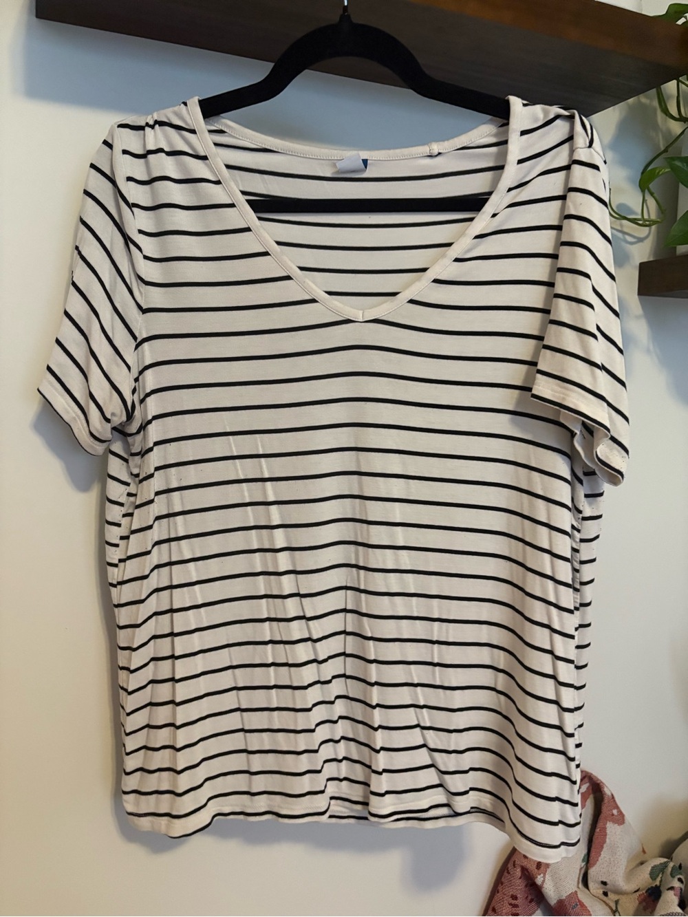 Old Navy Black and White Striped V-Neck Tee